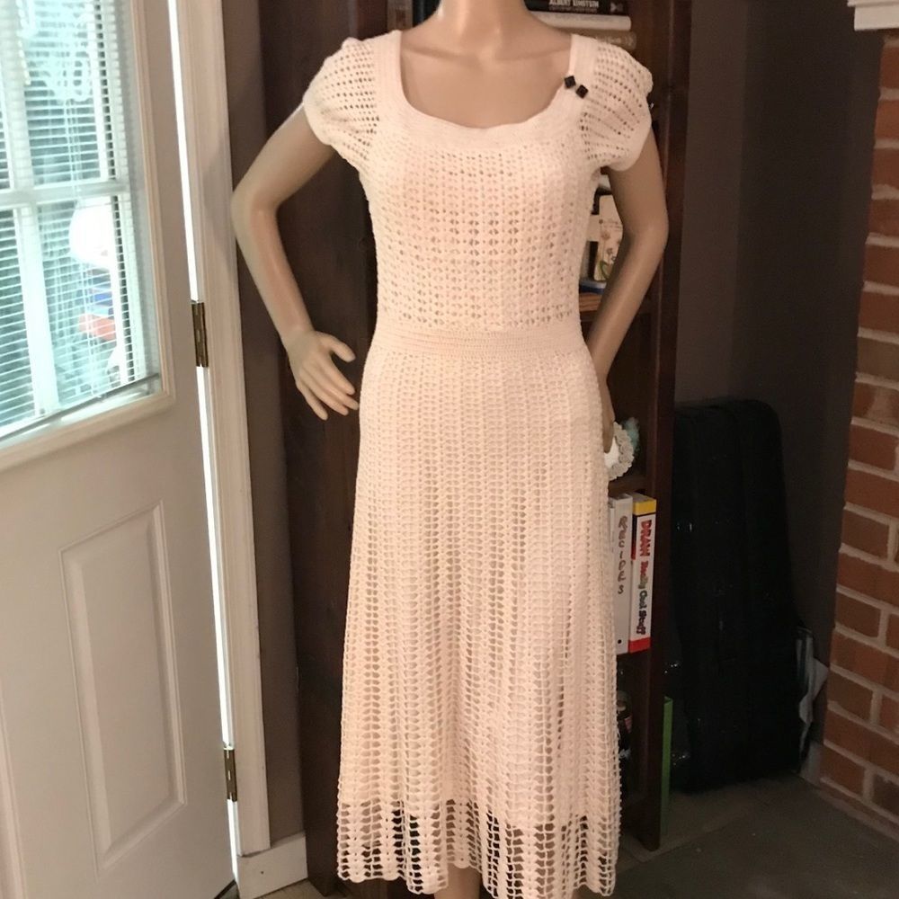 Vintage | Betsey Johnson | Cottagecore | Coquette | Lined Crochet Dress in Ivory